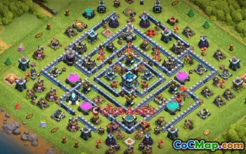 Top Town Hall 13 Hybrid Base | Anti Queen Walk Design #21332