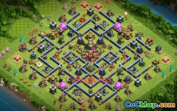 Top Town Hall 14 War Base: Anti-Ground & Queen Walk Design #21814