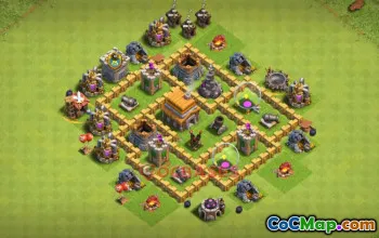 Top Town Hall 5 Hybrid Base - Anti 2 Stars for War & Farming #19834