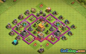 Top Town Hall 6 Hybrid Base: Compact Anti-2 Star Design #20343