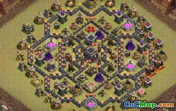 Top Town Hall 9 Layout di base per COC: mappe agricole e trofei #13310