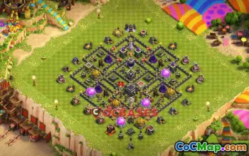 Top Town Hall 9 Hybrid Base: Anti 3 Star & Asymmetric Design #22944