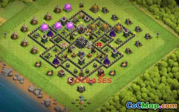 Top Town Hall 9 Trophy Base: Anti 2 & 3 Stars, Symmetric Design #23037