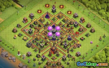 Town Hall 10 COC ბაზის განლაგება: მეურნეობა, ტროფი და რუქები #16134