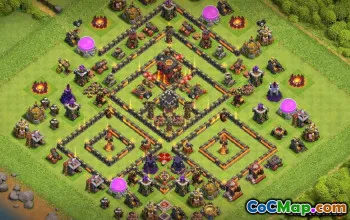 市政厅10 COC基础布局：家庭，战争与奖杯地图＃9965