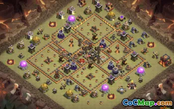 タウンホール10 COCベースレイアウトとホーム＆ウォーのマップ＃13170