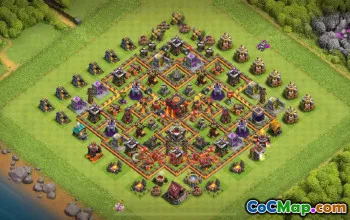 Town Hall 10 Hybrid Base | Clash of Clans | Bear Face Link #51555