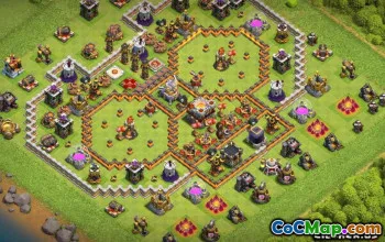 COC的市政厅11基本布局：家庭，战争和奖杯地图＃13695
