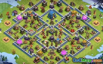市政厅12耕种和奖杯的基本布局 -  COC地图＃10153