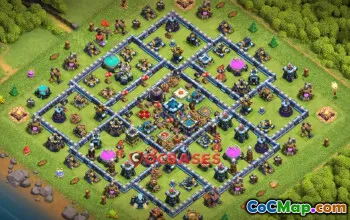 Town Hall 13 Base: Symmetric Anti 3-Star Design | CoC #21547