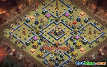 Town Hall 14 War Base: Compact, Anti 3-Star & Queen Walk #21253