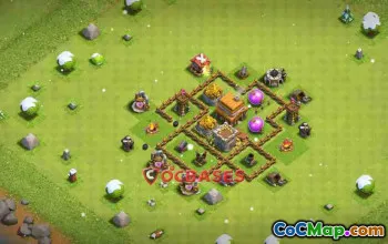 Town Hall 4 Hybrid Base – Anti 3 Stars Layout for Clash of Clans #23625