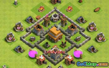 Town Hall 4 Trophy Base: Anti-2/3 Stars, Symmetric Design #24412