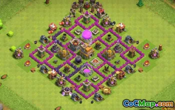 تاون هول 7 تخطيطات قاعدة COC: الحرب ، الكأس ، والخرائط المنزلية #14516