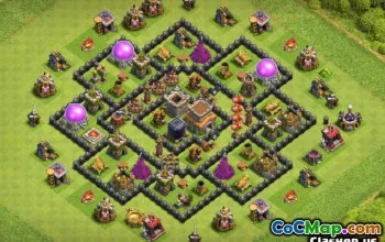 Town Hall 8 COC ბაზის განლაგება: ომი, ტროფი და სახლის სოფელი #12849