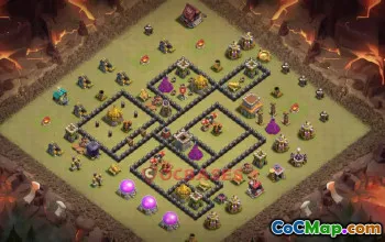 Town Hall 8 War Base – Clash of Clans Defense Layout | Base Link #50399