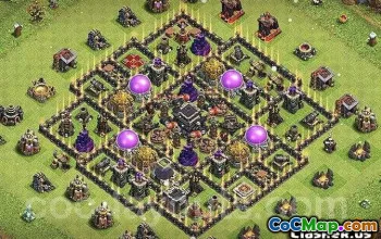 Town Hall 9 ბაზის განლაგება COC- სთვის: მეურნეობისა და ტროფეის რუქები #11944
