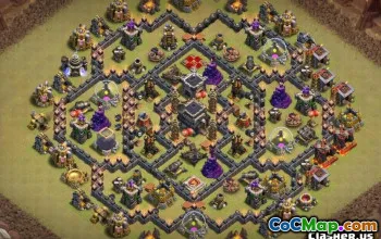 Town Hall 9 ბაზის განლაგება COC- სთვის: მთავარი, ომის და ტროფის რუქები #12578