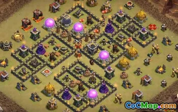 Town Hall 9 COC ბაზის განლაგება და რუქები ომისა და სახლის #11216